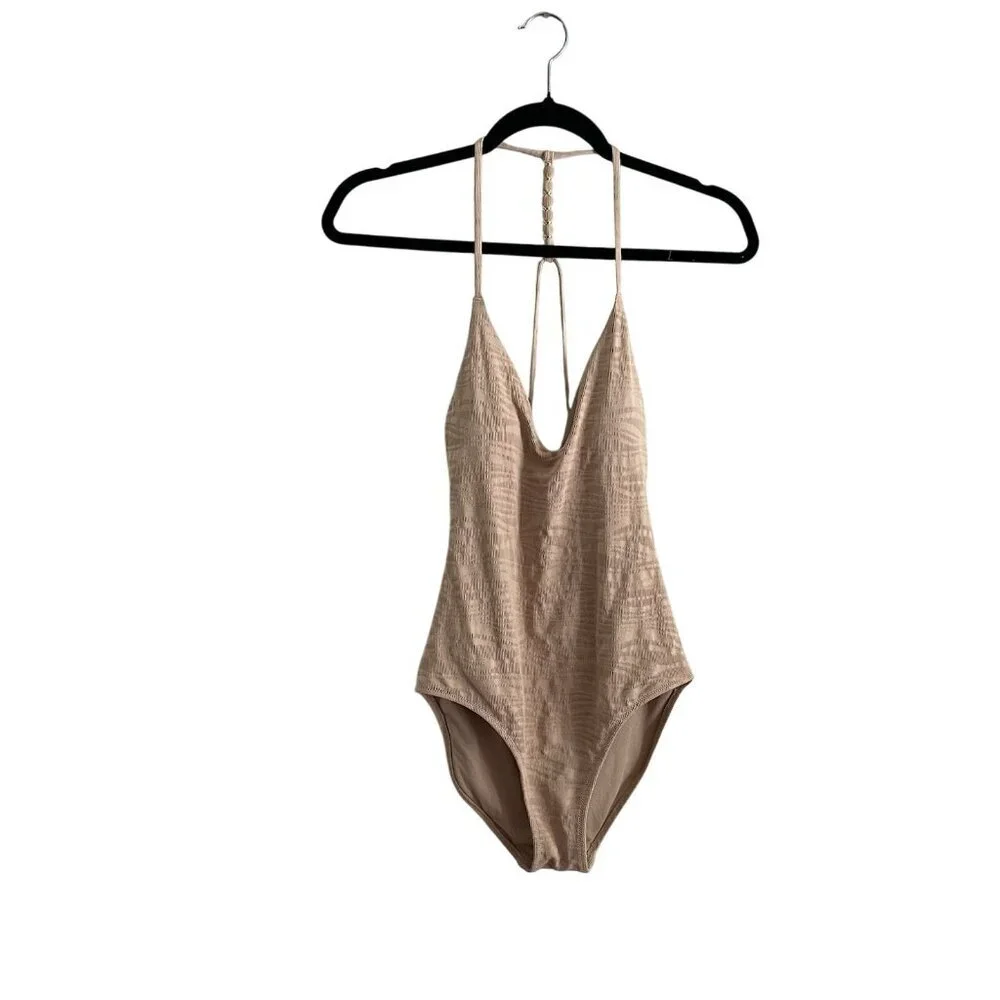 Aerie Sz S Strappy Open Back Jacquard V Scoop Full Coverage One Piece Swimsuit